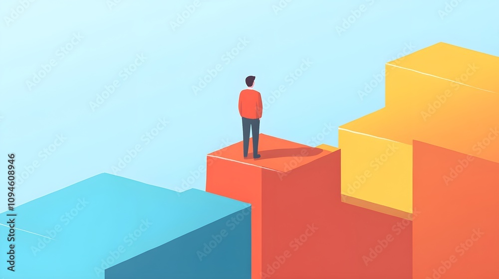 Overcoming challenges individual on colorful blocks urban setting digital art inspirational perspective growth mindset Overcoming challenges individual on colorful blocks urban setting digital art inspirational perspective growth mindset