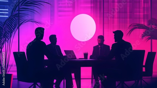 Business meeting with executives modern office digital art professional environment silhouetted view innovation and strategy