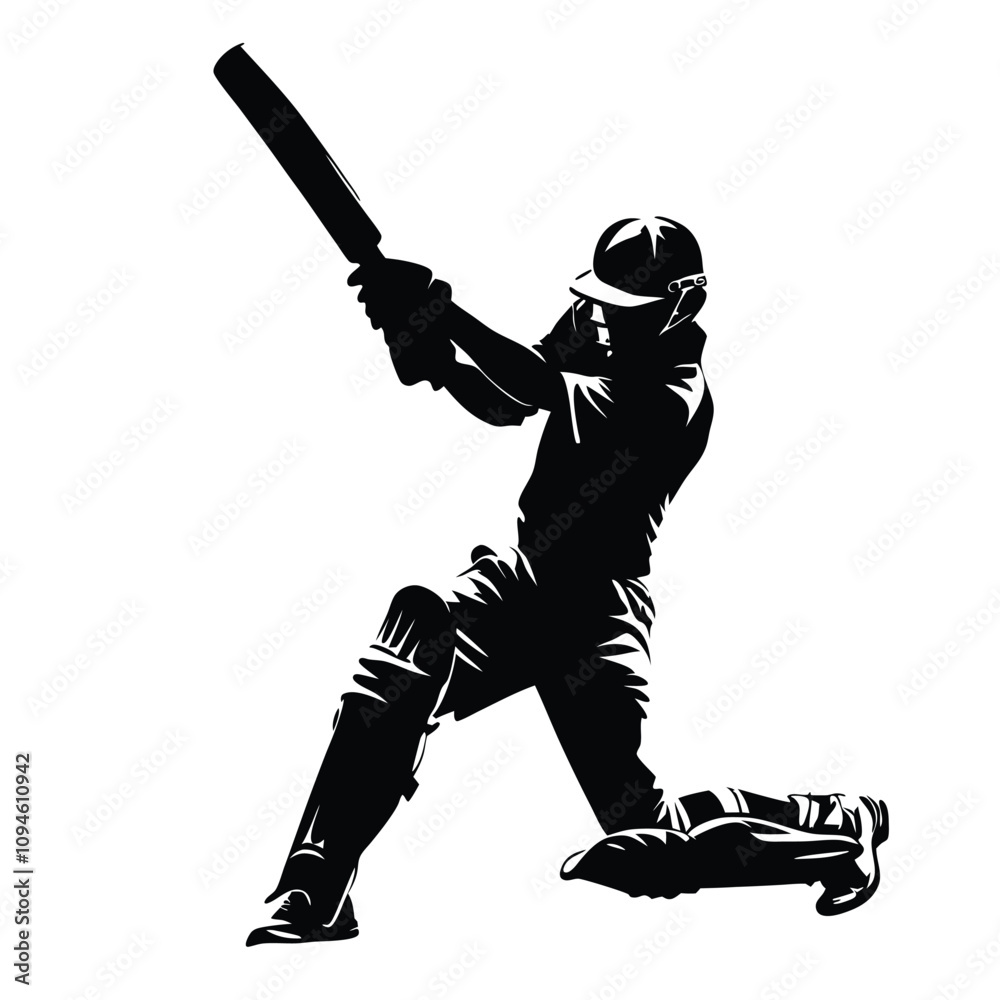 Obraz premium A man is playing cricket and swinging a bat. He is wearing a helmet and a black shirt