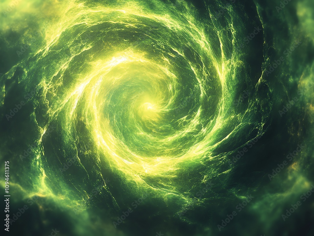 Naklejka premium A swirling green vortex resembling a cosmic phenomenon.