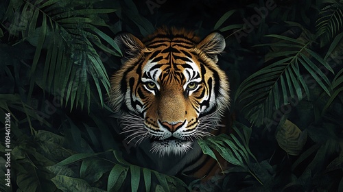 Tiger Lurking in the Jungle Shadows. AI Generated