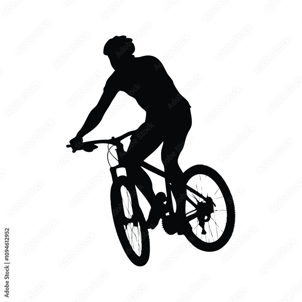 Obraz premium A man is riding a bicycle. He is wearing a helmet. He is giving a thumbs up