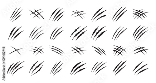 Claw scratches isolated. Black Bear tiger claws trails, animal scratched white paper. Flat scratch marks, racy wild beast tracks clipart