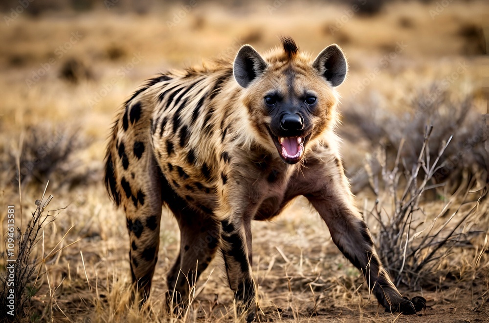 Wild Hyena. A majestic hyena roaming the African savanna, captured in a moment of grace and power. Wild Hyena. A majestic hyena roaming the African savanna, captured in a moment of grace and power.