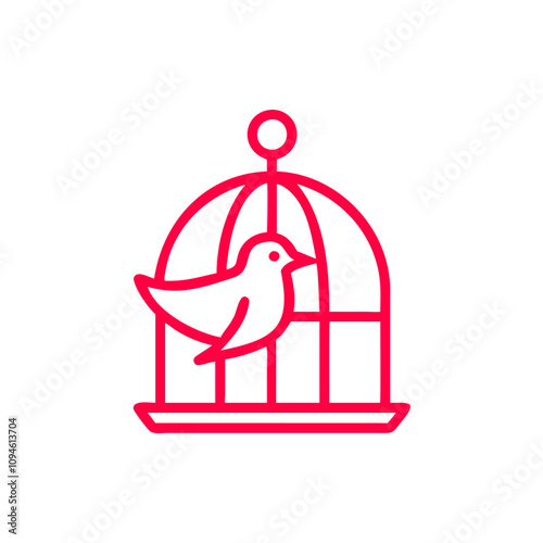 Bird perched inside a stylish birdcage design showcasing simplicity and elegance in minimalistic art representation
