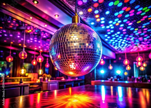 Vibrant Disco Ball Lights in Dark Setting for Music Event Advertising and Banners