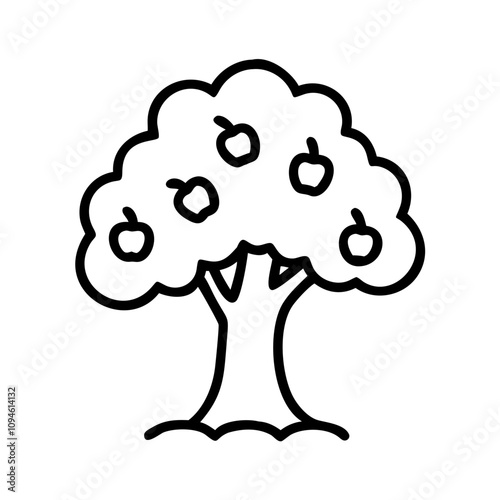 A drawing of a tree bearing apples with a simple design, showcasing the beauty of nature in a playful and minimalist style suitable for children's activities or educational materials