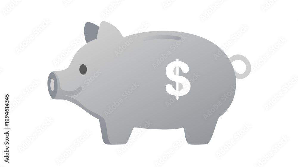 Cute gray piggy bank with dollar sign representing savings, finance, and money management concepts in a simple and modern design Cute gray piggy bank with dollar sign representing savings, finance, and money management concepts in a simple and modern design
