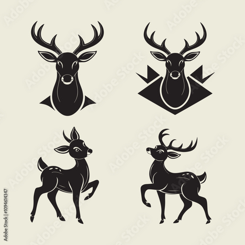 A drawing of a deer with antlers. Deer with a beige background.
