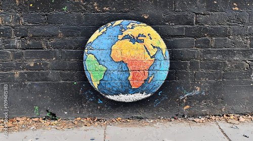 Drawing globe by chalk color on the concrete road, Sustainability is all around, basic Earth day