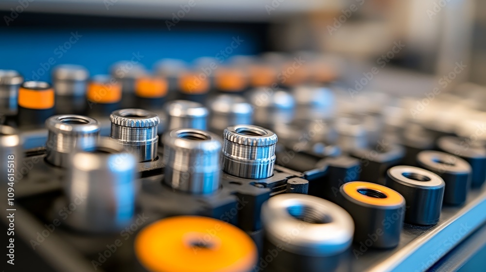Close-up of a toolbox filled with various metal sockets Close-up of a toolbox filled with various metal sockets