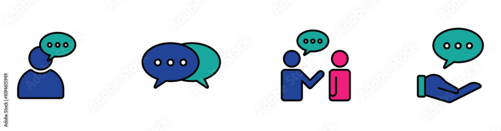 Speaking and Communication thin line icon set. Containing advice, conversation, speech bubble, suggestion, talking, consultation and discussion. Vector illustration Speaking and Communication thin line icon set. Containing advice, conversation, speech bubble, suggestion, talking, consultation and discussion. Vector illustration