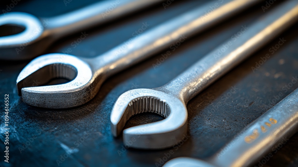 Close-up of Four Wrenches on a Dark Surface Close-up of Four Wrenches on a Dark Surface