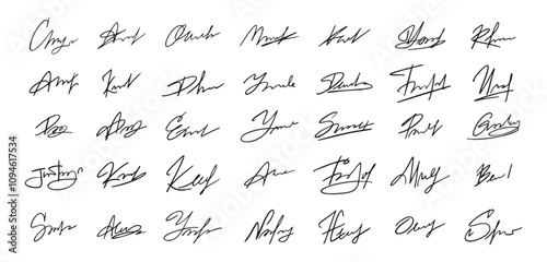 Signatures set. Fictitious handwritten signatures template for signing documents.