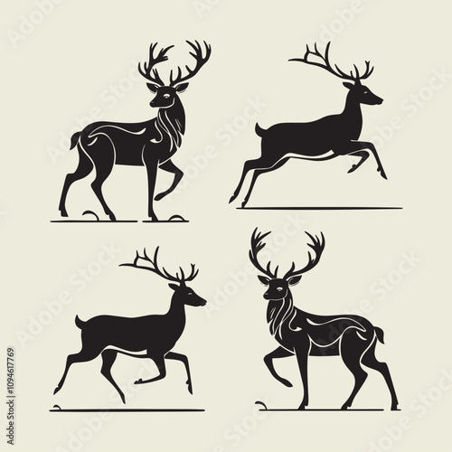 A drawing of a deer with antlers. Deer Silhouette with a beige background.