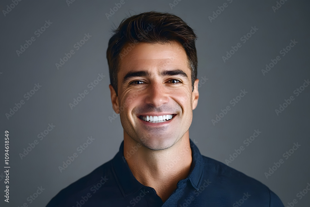 Man, portrait and dental in studio for teeth whitening, space and oral cleaning with healthy mouth. Male person, smile and healthcare on gray background for tooth implant, veneers and orthodontics Man, portrait and dental in studio for teeth whitening, space and oral cleaning with healthy mouth. Male person, smile and healthcare on gray background for tooth implant, veneers and orthodontics