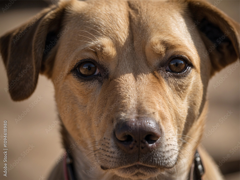The dog had a glossy brown coat, dark eyes, and a wet black nose The dog had a glossy brown coat, dark eyes, and a wet black nose