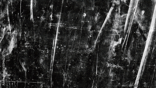 Black and white distressed overlay grunge texture background, rough vintage ink drawing with space for text or design. Abstract smudged dust effect on old paper surface. Black color backdrop.