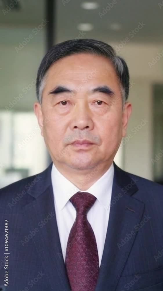 A smart and handsome Asian old man age around 60 years old with grey hair wearing a formal suit like a businessman, indoor office