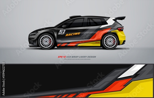 Car wrap livery design with sporty sharp line style combined with black yellow touches	