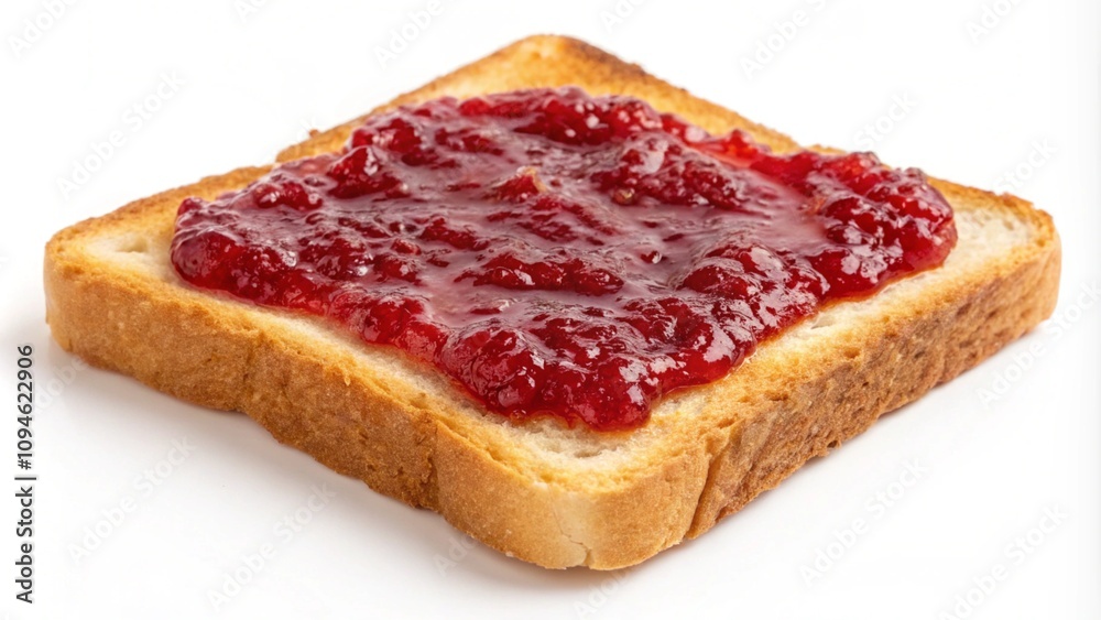 Raspberry jam on toast isolated on white background. Macro food photography Raspberry jam on toast isolated on white background. Macro food photography