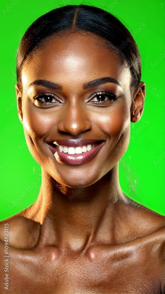 A portrait of a black woman smiling beautifully, She has a confident and friendly expression. Green screen or Chroma key A portrait of a black woman smiling beautifully, She has a confident and friendly expression. Green screen or Chroma key
