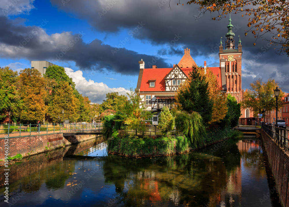 The Millers Guild Manor on the Radunia River in Gdańsk during autumn. Poland The Millers Guild Manor on the Radunia River in Gdańsk during autumn. Poland