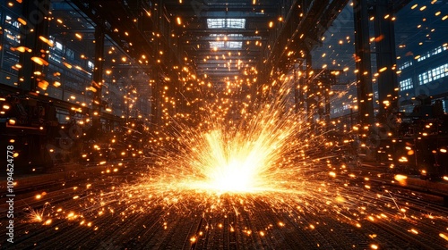 Sparks Fly from a Welding Process in a Dark Industrial Setting