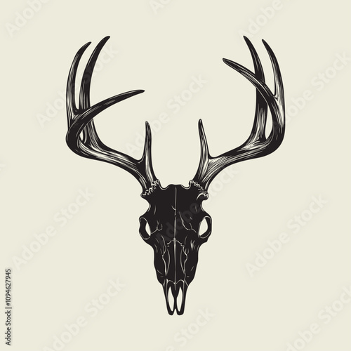 A drawing of a deer with antlers. Deer Silhouette with a beige background.