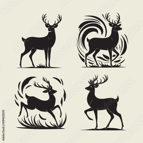 A drawing of a deer with antlers. Deer Silhouette with a beige background.