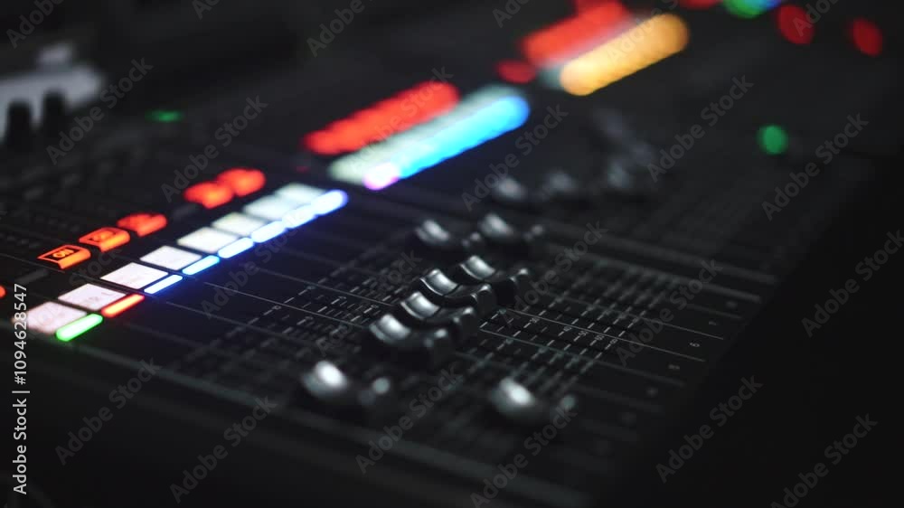 a Close up audio mixing console a Close up audio mixing console