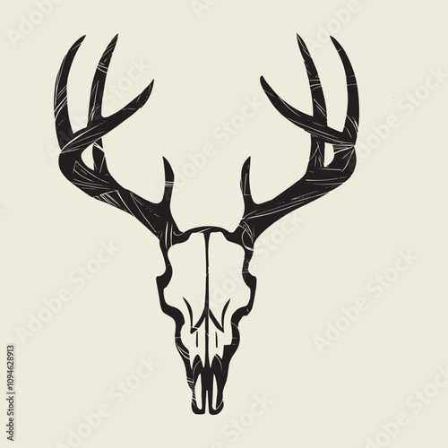 A drawing of a deer with antlers. Deer Silhouette with a beige background.