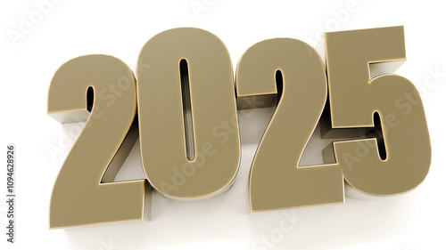 2025 Happy New Year gold logo text isolated on white background, two thousand twenty-five