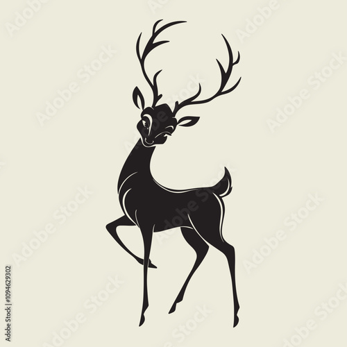 A drawing of a deer with antlers. Deer Silhouette with a beige background.