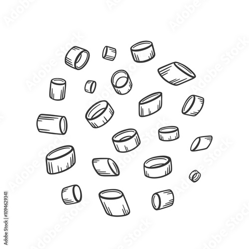 Vector green onion rings isolated on white. Sketch green onion.