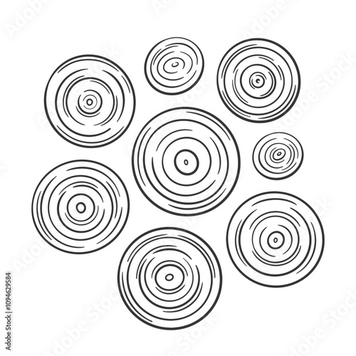 Onion slices. Cut round onion illustration. Condiment and spicy ingredient for cooking. Vector onion rings.