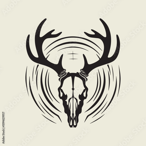 A drawing of a deer with antlers. Deer Silhouette with a beige background.