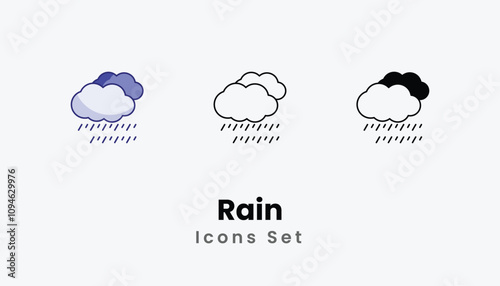 Rain Icons thin line and glyph vector icon stock illustration