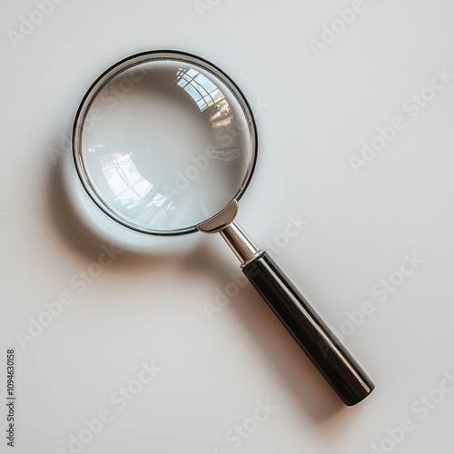 Exploring the magnifying glass examination of details in minimalist workspace indoor still life close-up perspective