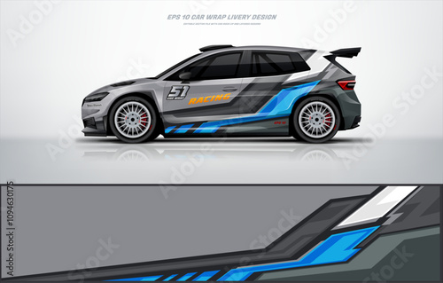 Car wrap livery design Hatchback sporty style blue color combination, printable file decal and vinyl. ready print vector eps	