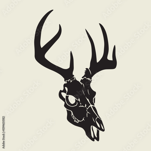 A drawing of a deer with antlers. Deer Silhouette with a beige background.