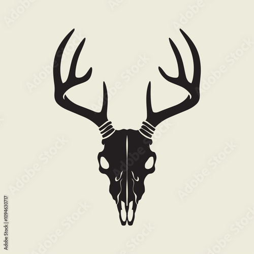 A drawing of a deer with antlers. Deer Silhouette with a beige background.