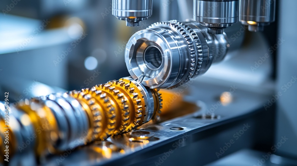 Close-up of a CNC Machine Cutting Metal Gears Close-up of a CNC Machine Cutting Metal Gears