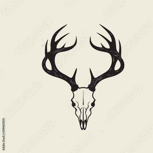 A drawing of a deer with antlers. Deer Silhouette with a beige background.