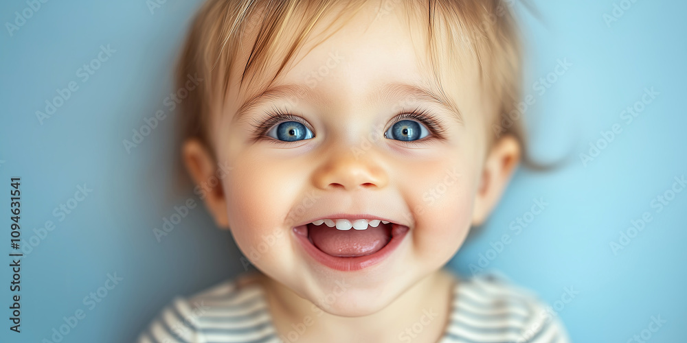 Portrait of cheerful toddler girl over solid blue background. Portrait of cheerful toddler girl over solid blue background.