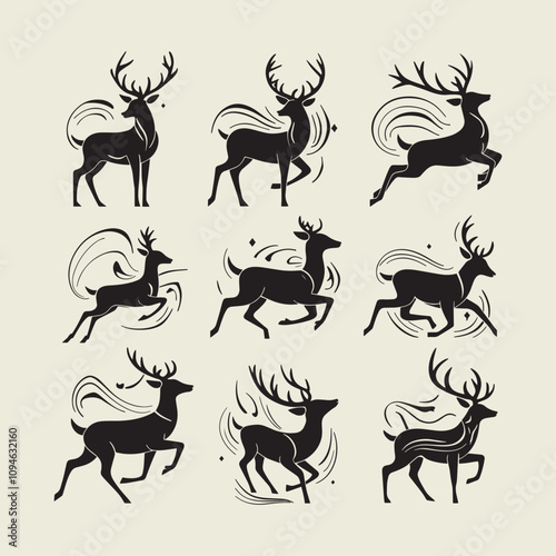 A drawing of a deer with antlers. Deer Silhouette with a beige background.