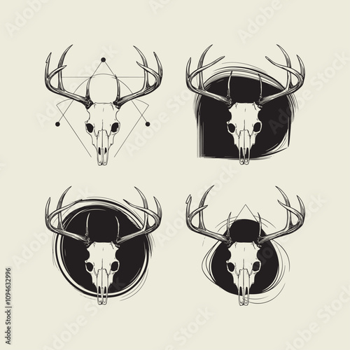 A drawing of a deer with antlers. Deer Silhouette with a beige background.