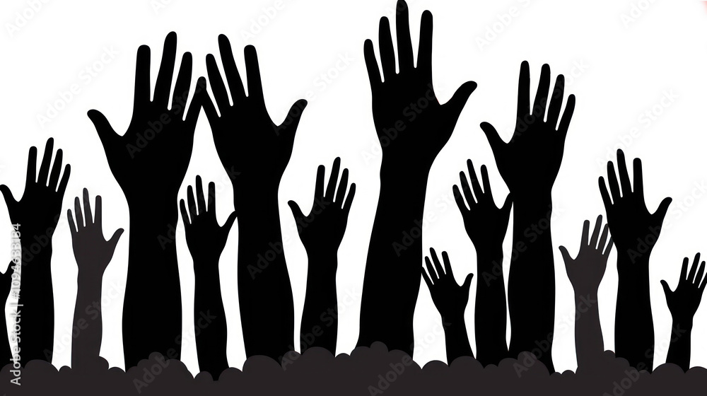 Silhouetted Hands Raised Against a Bright Background Representing Unity, Empowerment, Activism, and Celebration in a Diverse Community Context for Abstract Conceptual Use Silhouetted Hands Raised Against a Bright Background Representing Unity, Empowerment, Activism, and Celebration in a Diverse Community Context for Abstract Conceptual Use
