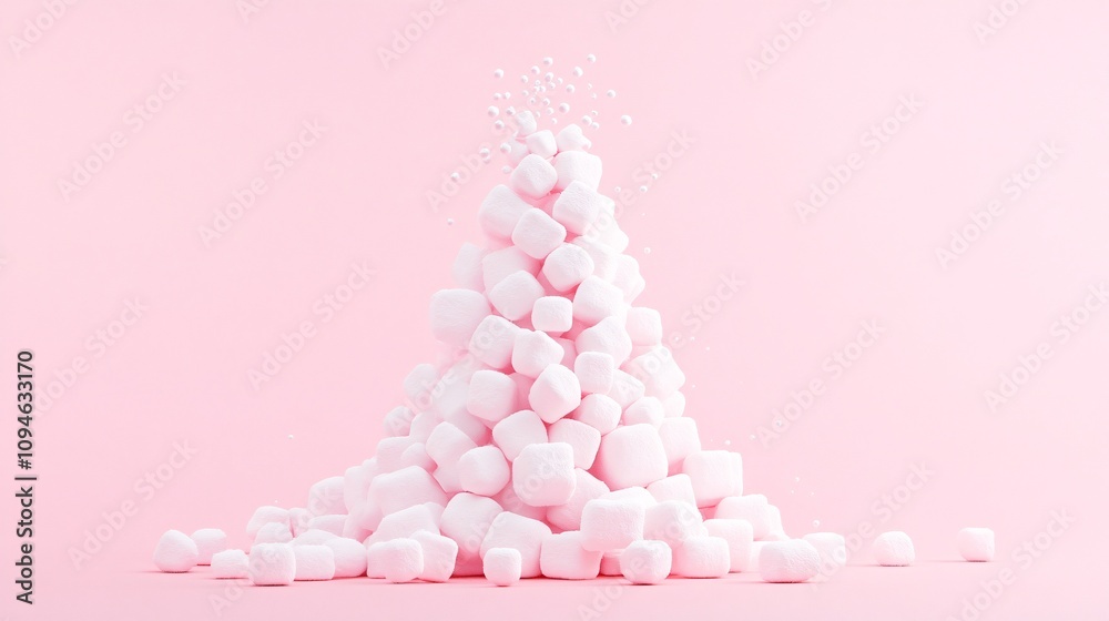 Cinematic, minimalist marshmallow Christmas tree stacked in conical shape, sleek digital design, modern holiday decor, Cinematic, minimalist marshmallow Christmas tree stacked in conical shape, sleek digital design, modern holiday decor,