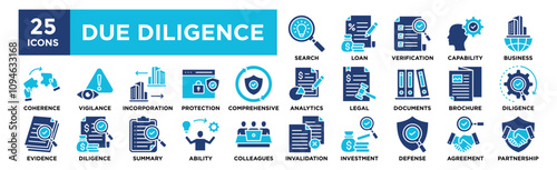 Due Diligence icon collection set. Containing design business, finance, concept, analysis, financial, investment	